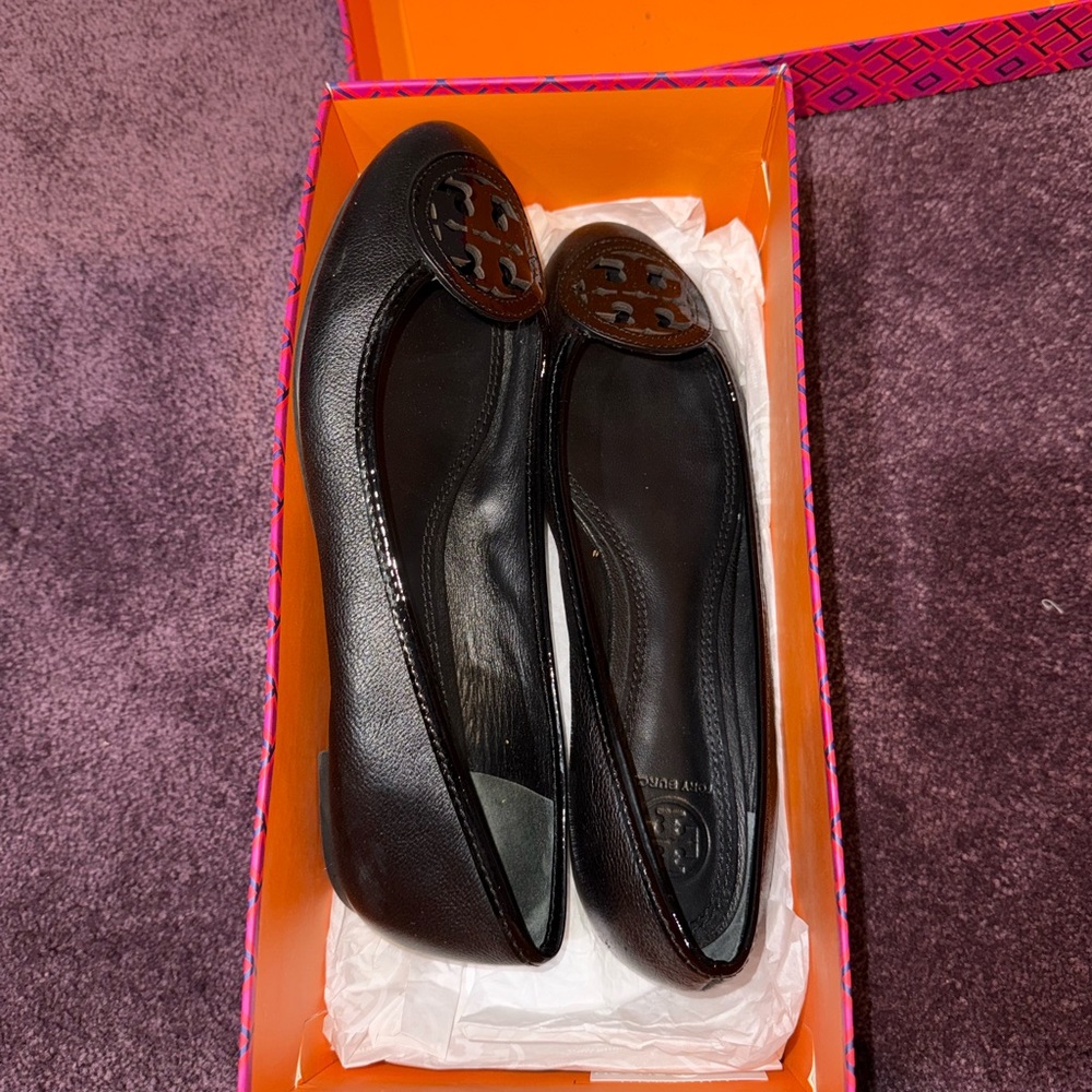 Tory Burch Black Leather Ballet Flats